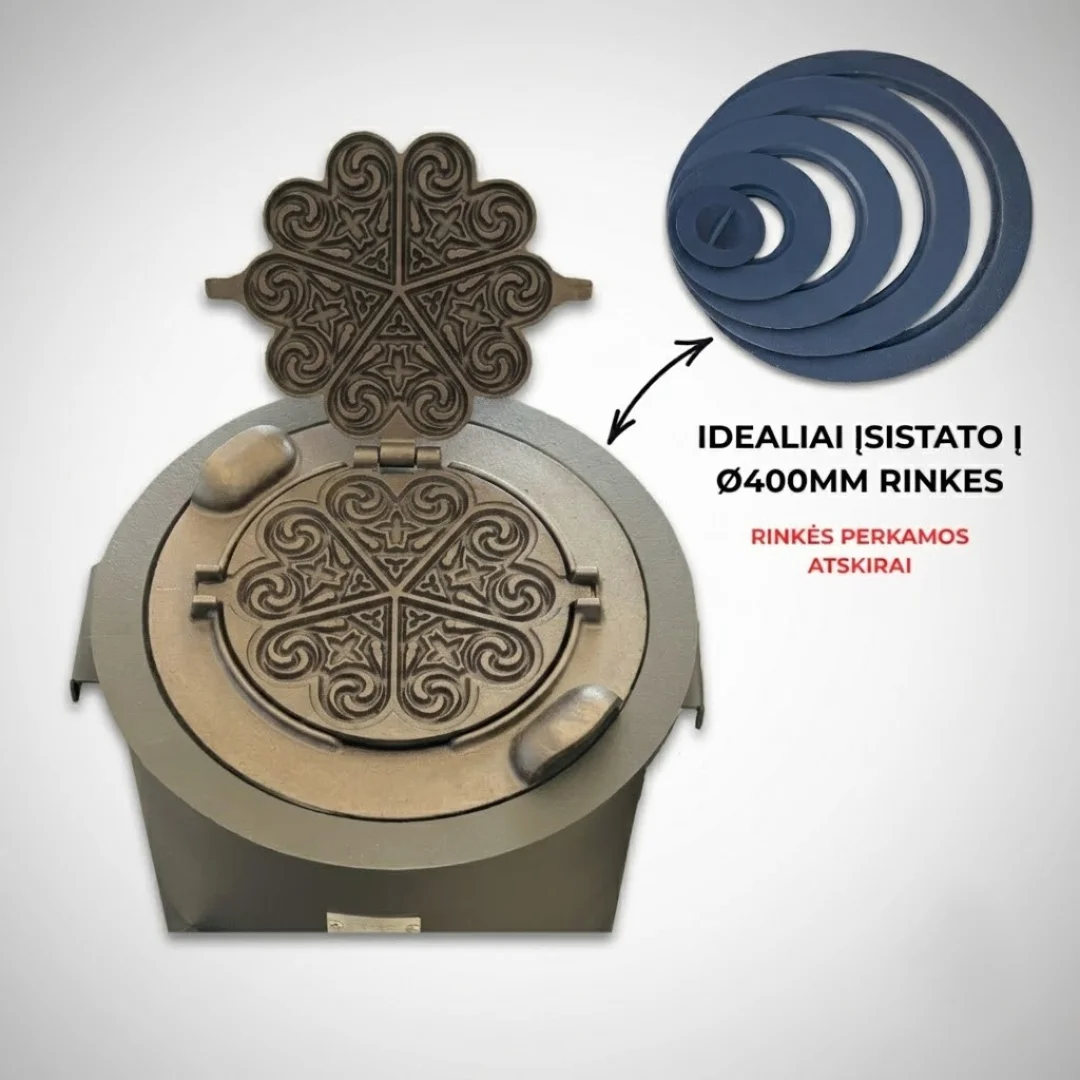 Ornamental heart-shaped waffle pan – cast iron cooking mold