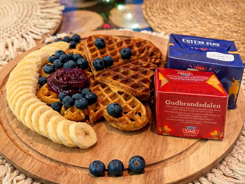 Heart-Shaped Waffle Recipe with Norwegian TINE Cheese