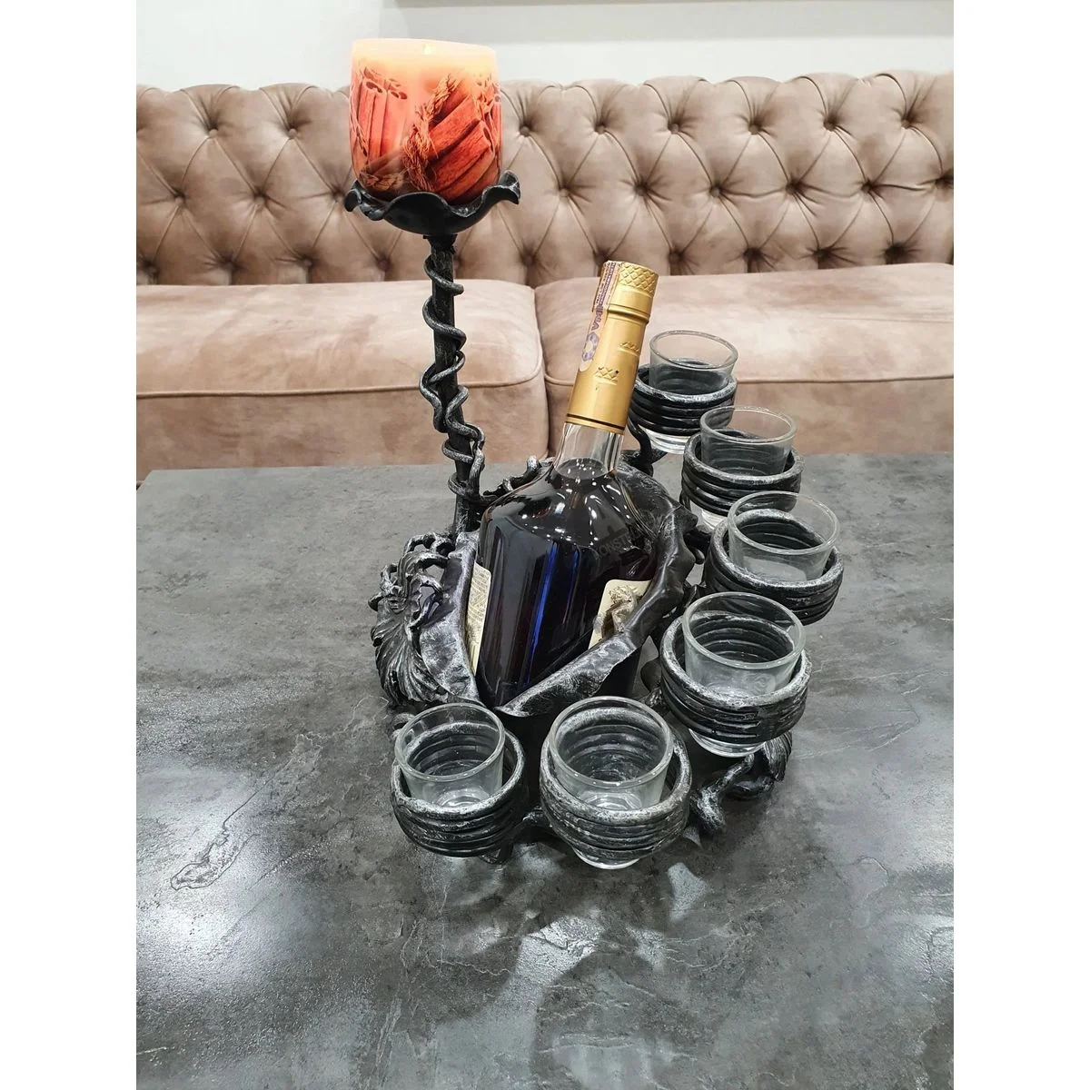 Bottle and Glass Holder – Candlestick